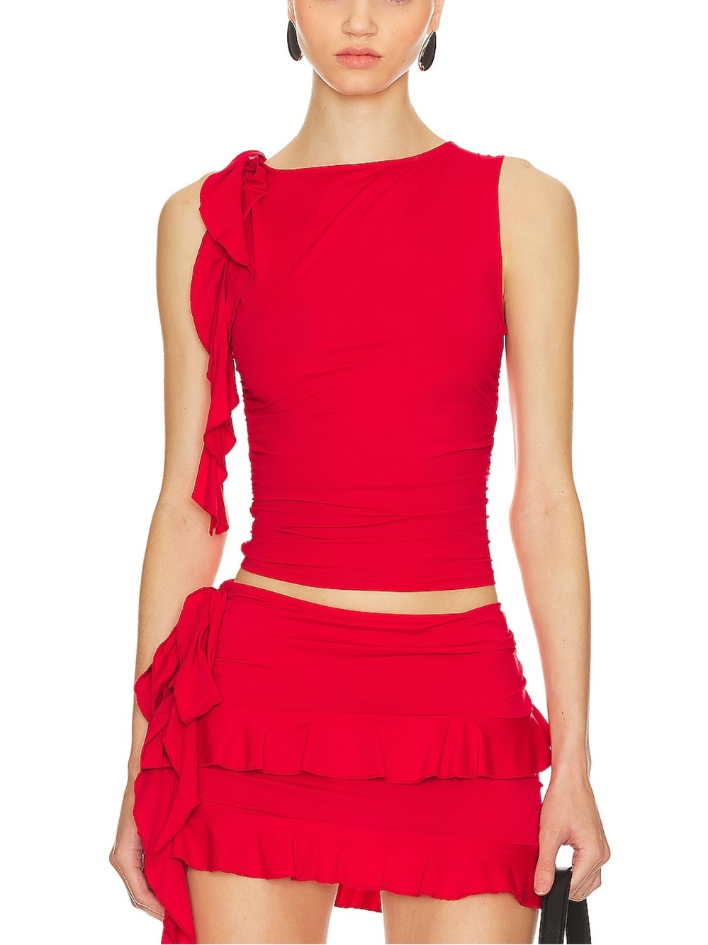 Lioness Red One-Shoulder Ruffle Tank